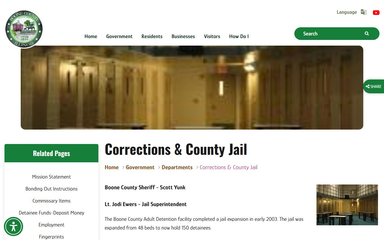 Boone County Jail facility overview and inmate records contact page